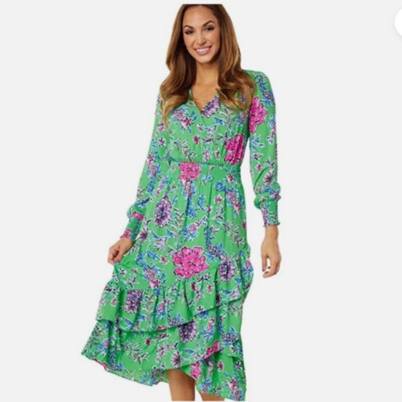 NWT Lilly Pulitzer Cristiana Midi Dress in Gecko Green Brewster Bloom Size 16 - Picture 1 of 15